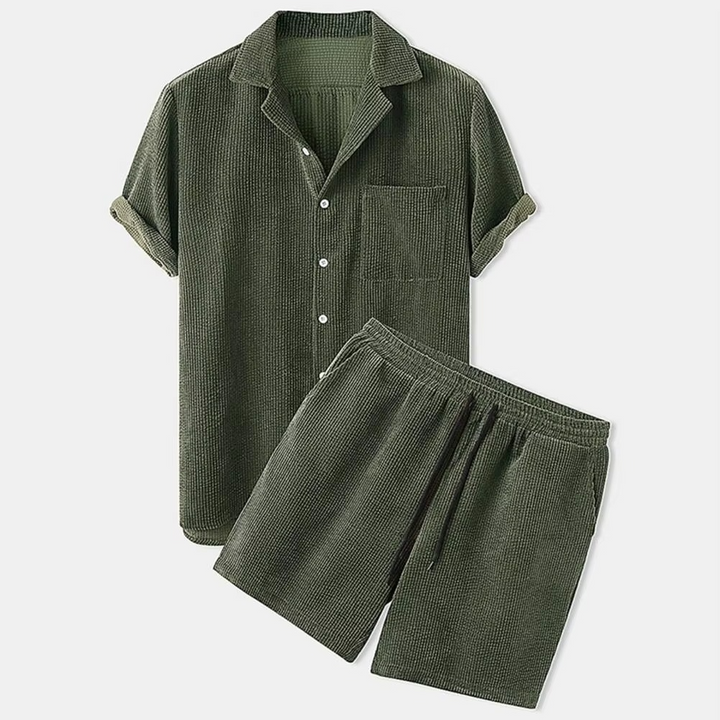 Men's Summer Corduroy 2-Piece Outfit – Short Sleeve Shirt & Shorts-Omni Prime Goods
