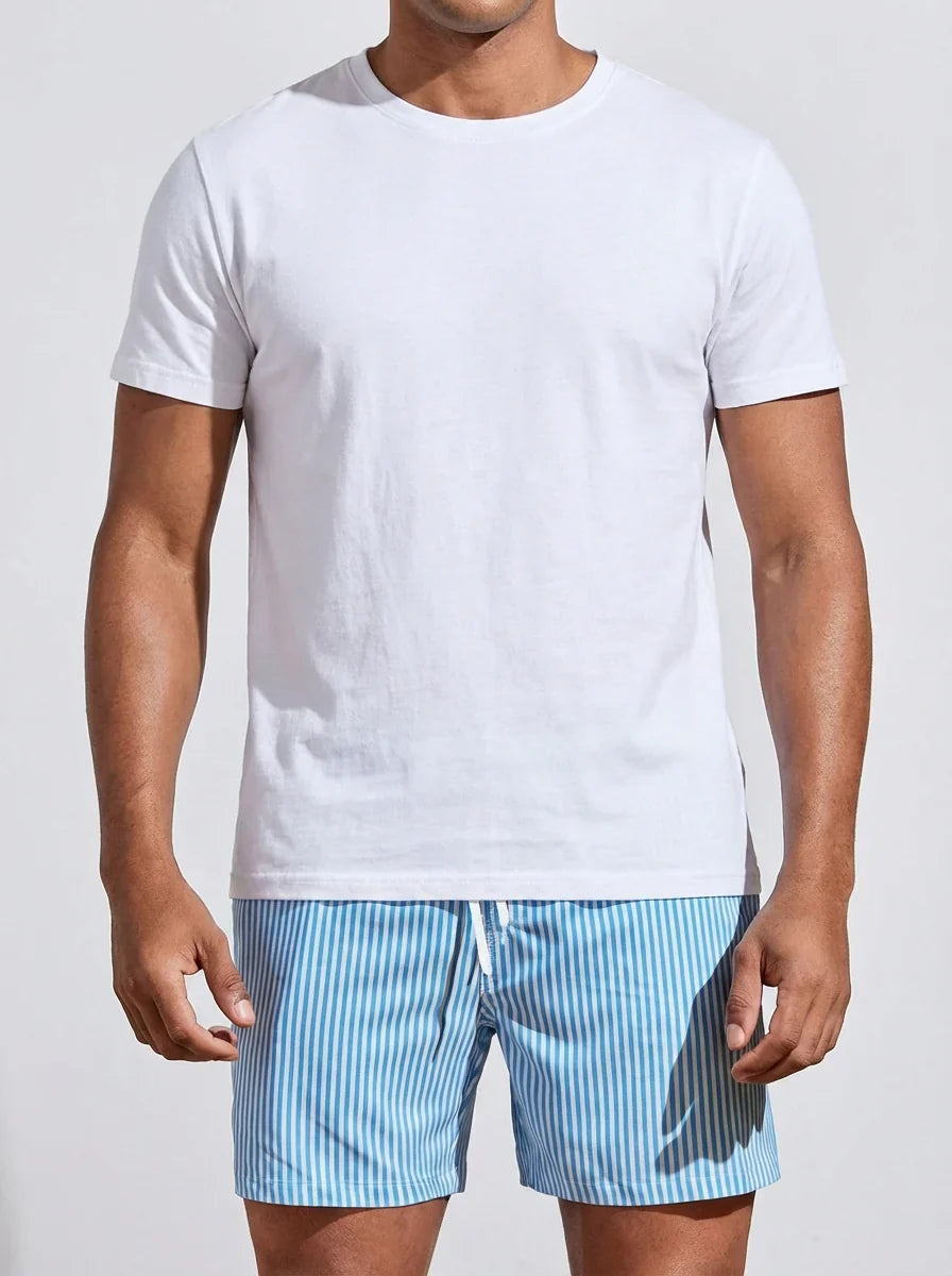 Men's Tapered Hem Striped Swim Shorts-Omni Prime Goods