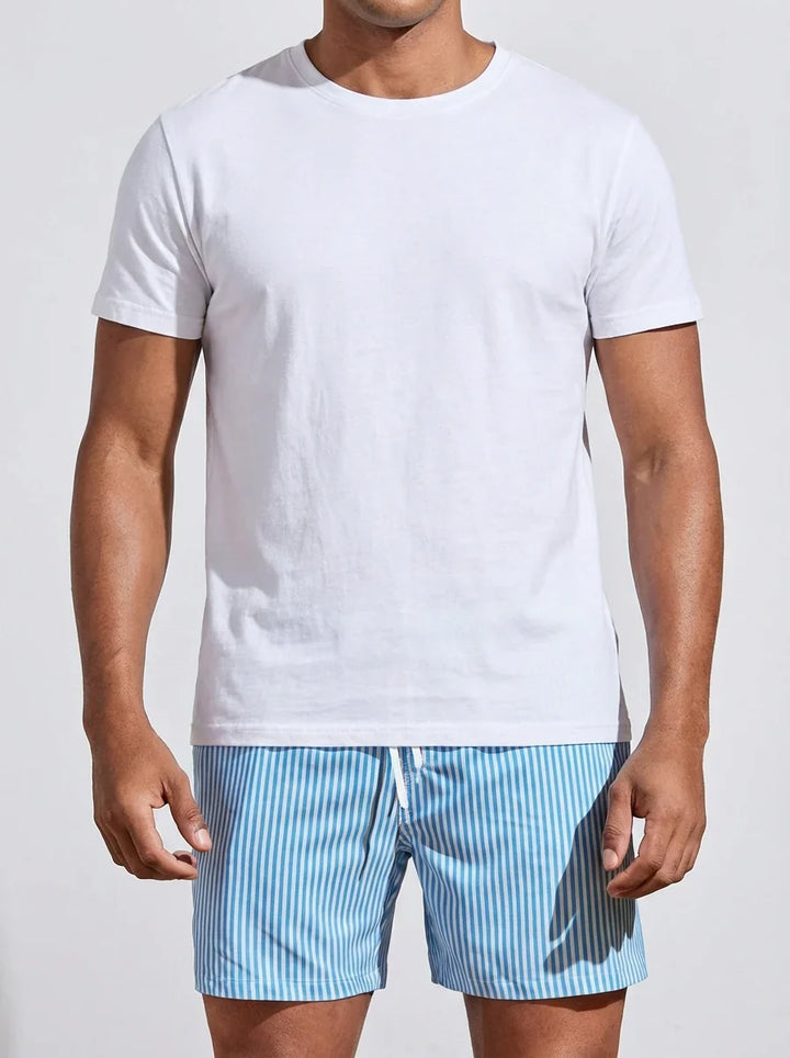 Men's Tapered Hem Striped Swim Shorts-Omni Prime Goods
