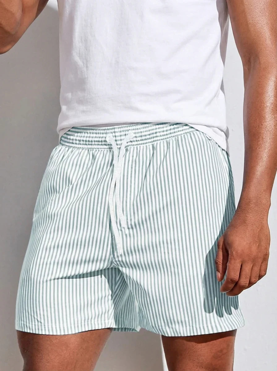 Men's Tapered Hem Striped Swim Shorts-Omni Prime Goods