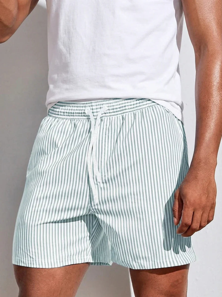 Men's Tapered Hem Striped Swim Shorts-Omni Prime Goods