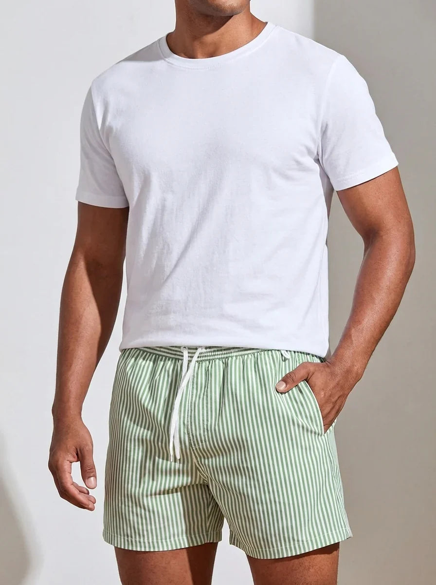 Men's Tapered Hem Striped Swim Shorts-Omni Prime Goods