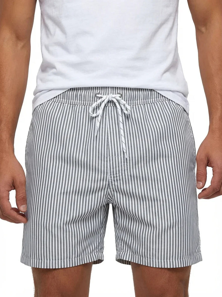 Men's Tapered Hem Striped Swim Shorts-Omni Prime Goods