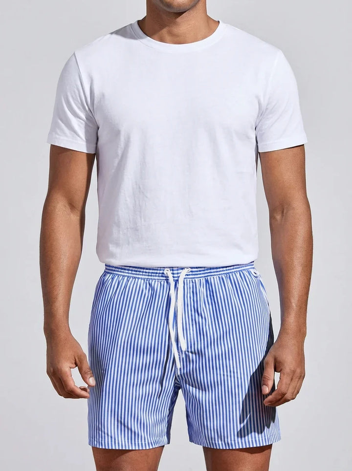 Men's Tapered Hem Striped Swim Shorts-Omni Prime Goods