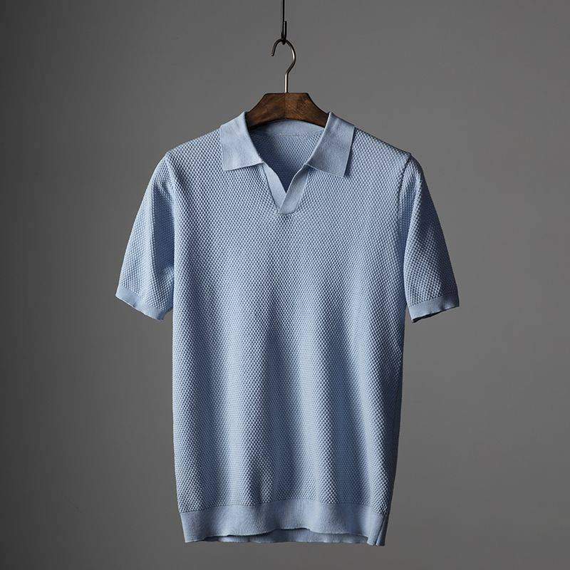 Men's Textured Fabric Summer Polo Shirt with Turn-Down Collar-Omni Prime Goods