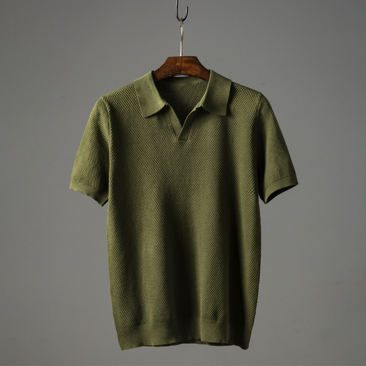 Men's Textured Fabric Summer Polo Shirt with Turn-Down Collar-Omni Prime Goods
