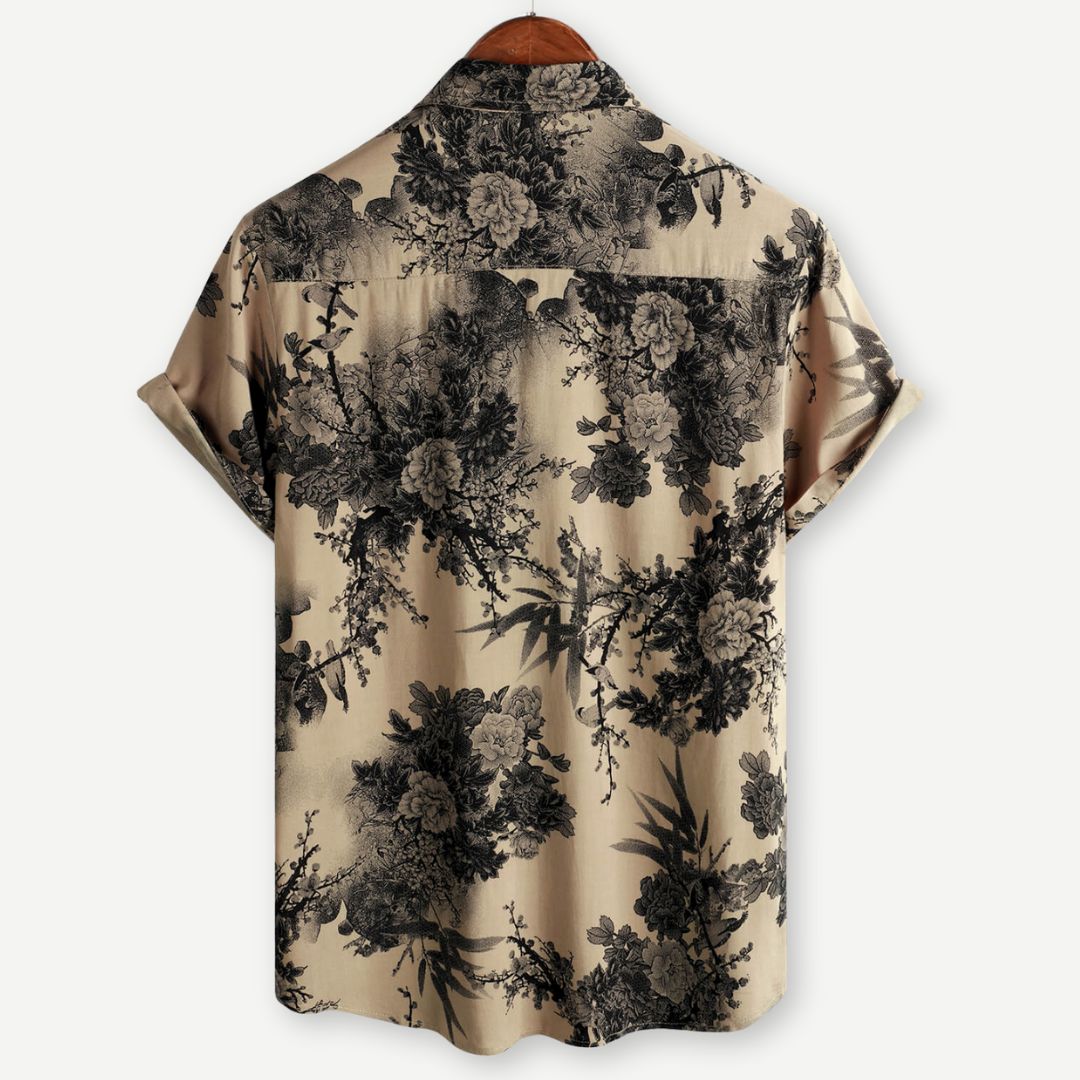 Men's Vintage Floral Short Sleeve Holiday Shirt - Inkwell Print-Omni Prime Goods