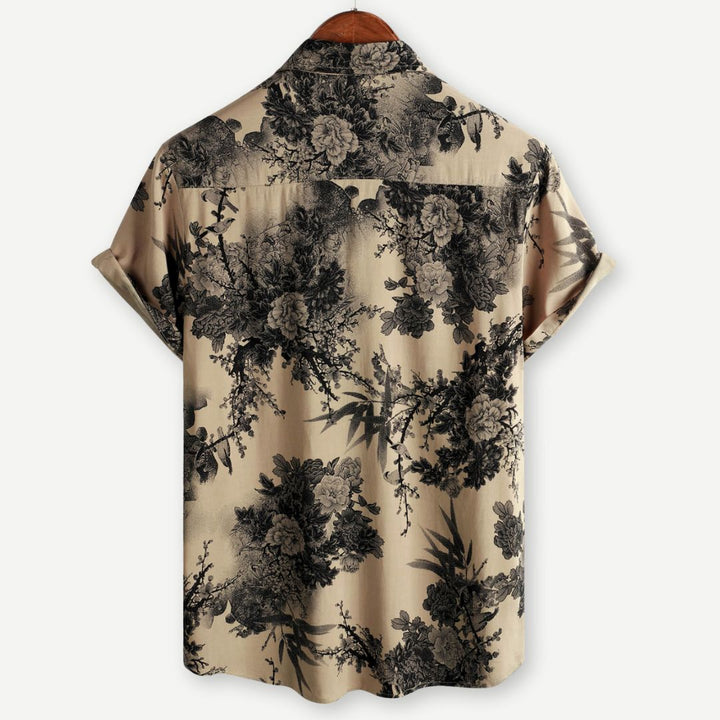 Men's Vintage Floral Short Sleeve Holiday Shirt - Inkwell Print-Omni Prime Goods