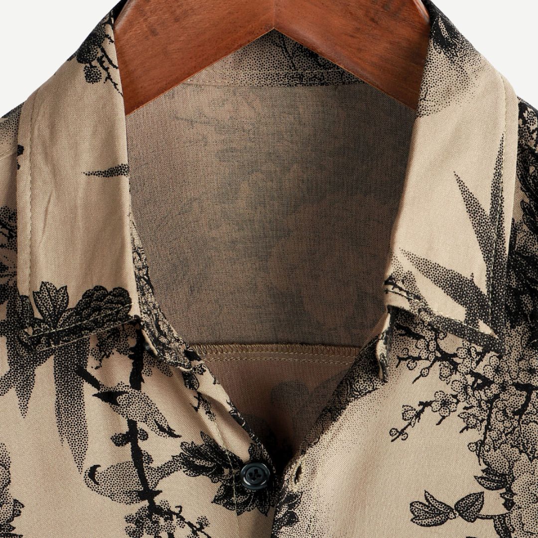 Men's Vintage Floral Short Sleeve Holiday Shirt - Inkwell Print-Omni Prime Goods