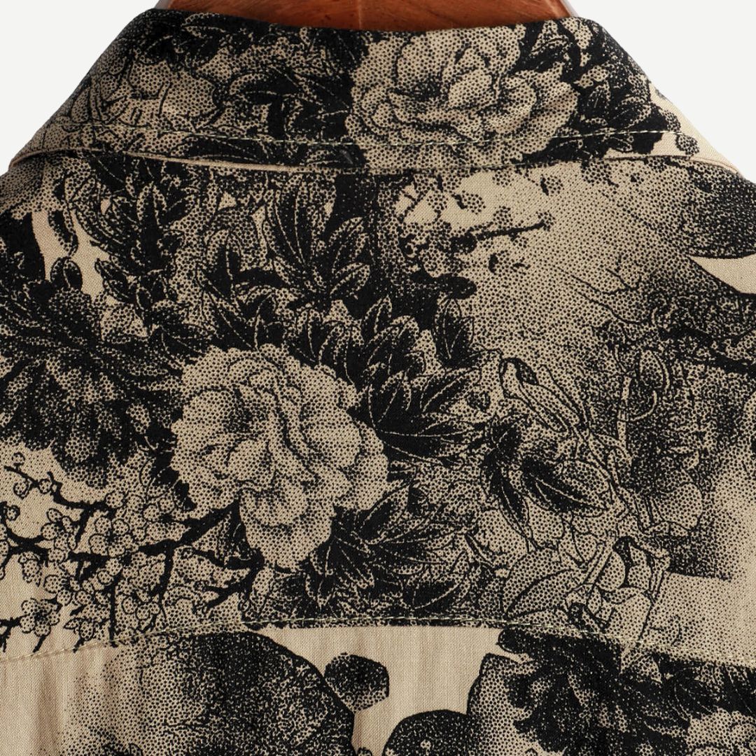 Men's Vintage Floral Short Sleeve Holiday Shirt - Inkwell Print-Omni Prime Goods