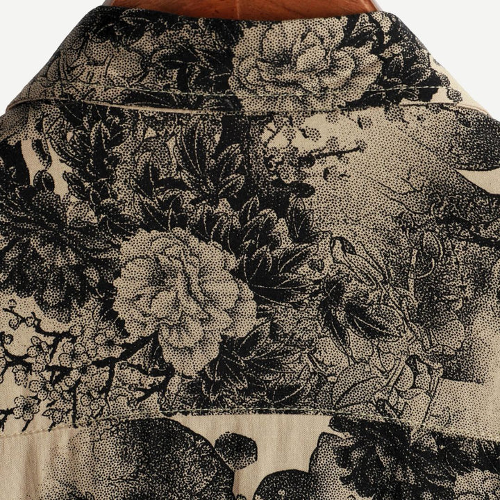 Men's Vintage Floral Short Sleeve Holiday Shirt - Inkwell Print-Omni Prime Goods