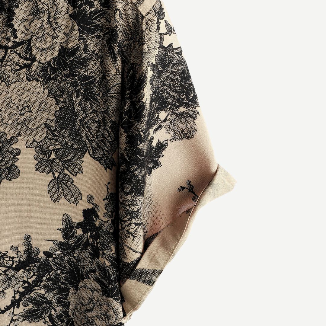Men's Vintage Floral Short Sleeve Holiday Shirt - Inkwell Print-Omni Prime Goods