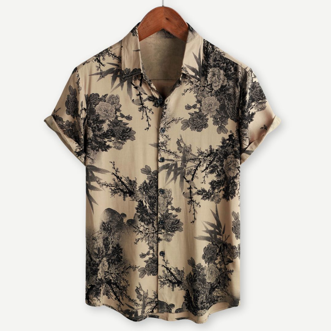 Men's Vintage Floral Short Sleeve Holiday Shirt - Inkwell Print-Omni Prime Goods