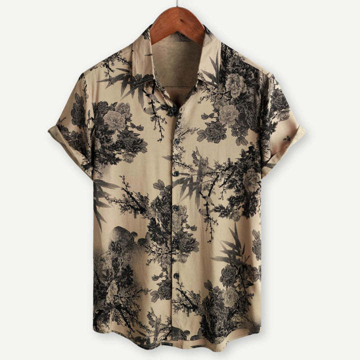 Men's Vintage Floral Short Sleeve Holiday Shirt - Inkwell Print-Omni Prime Goods