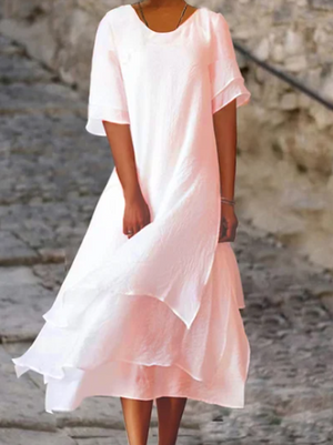 Michaela | Women's Short Sleeve A-Line Midi Dress-Omni Prime Goods