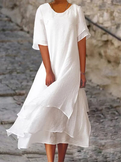 Michaela | Women's Short Sleeve A-Line Midi Dress-Omni Prime Goods