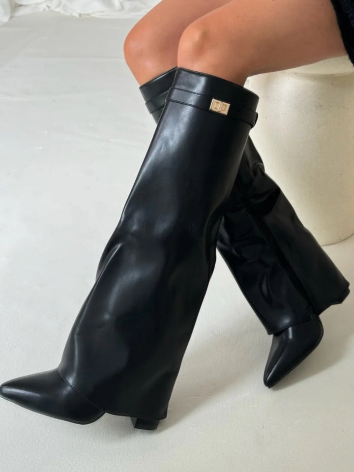 Milly | Women's Stylish Leather Thigh-High Boots with Buckle-Omni Prime Goods