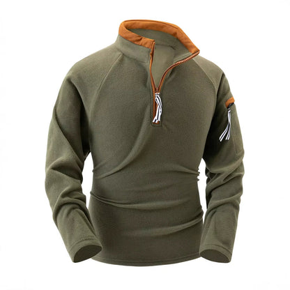 Men's Cotton Sweater with Stand Collar and Zipper Closure