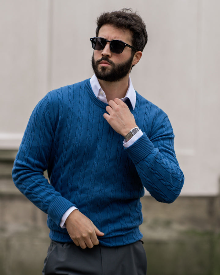 Men's Cable Knit Cotton Pullover Sweater