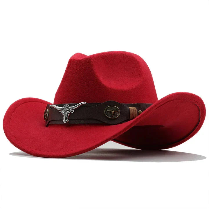 Women's Western Felt Hat with Bull Buckle Band