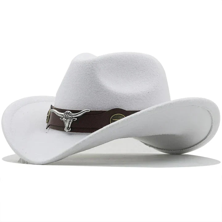 Women's Western Felt Hat with Bull Buckle Band
