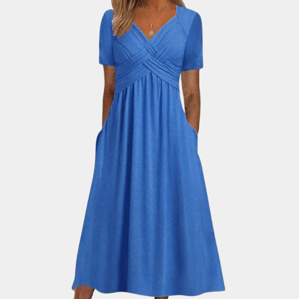 Norma | Women's V-Neck A-Line Midi Dress-Omni Prime Goods