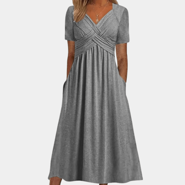 Norma | Women's V-Neck A-Line Midi Dress-Omni Prime Goods