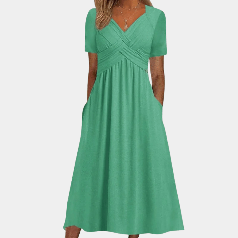 Norma | Women's V-Neck A-Line Midi Dress-Omni Prime Goods