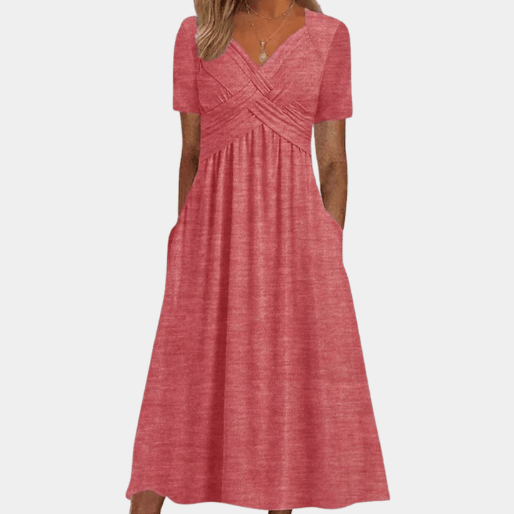 Norma | Women's V-Neck A-Line Midi Dress-Omni Prime Goods
