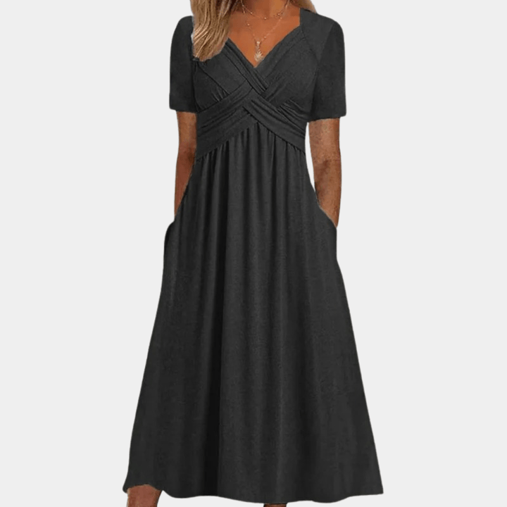Norma | Women's V-Neck A-Line Midi Dress-Omni Prime Goods