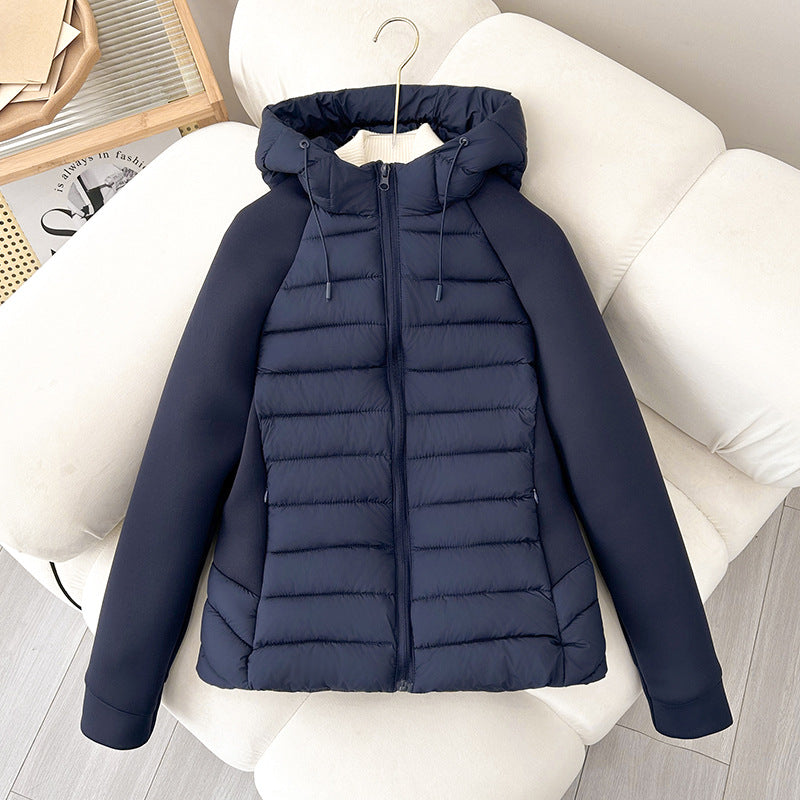 Women's Lightweight Hybrid Padded Jacket with Hood and Elastic Sleeves