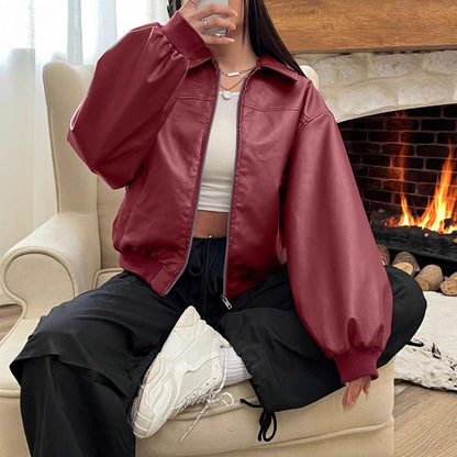 Damen-Bomberjacke mit durchgehendem Reißverschluss, klassischem Kragen und legerer Passform