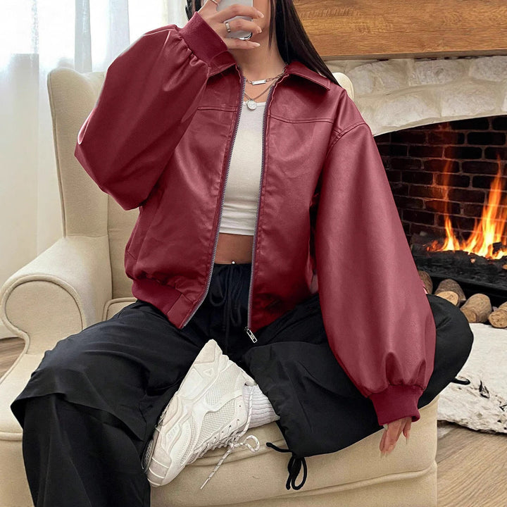 Women's Classic Collar Full Zip Bomber Jacket