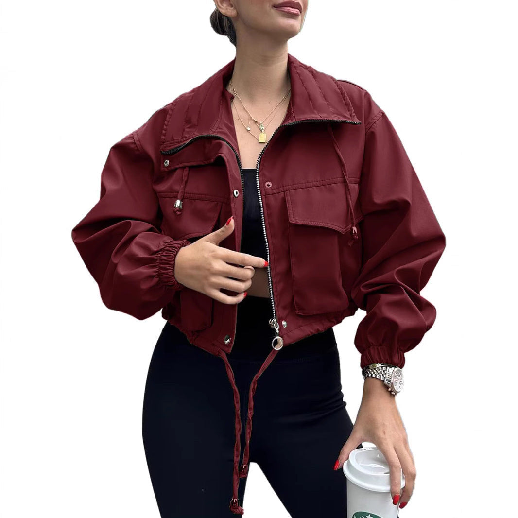 Women's Short Jacket with Drawstring and Elastic Sleeves