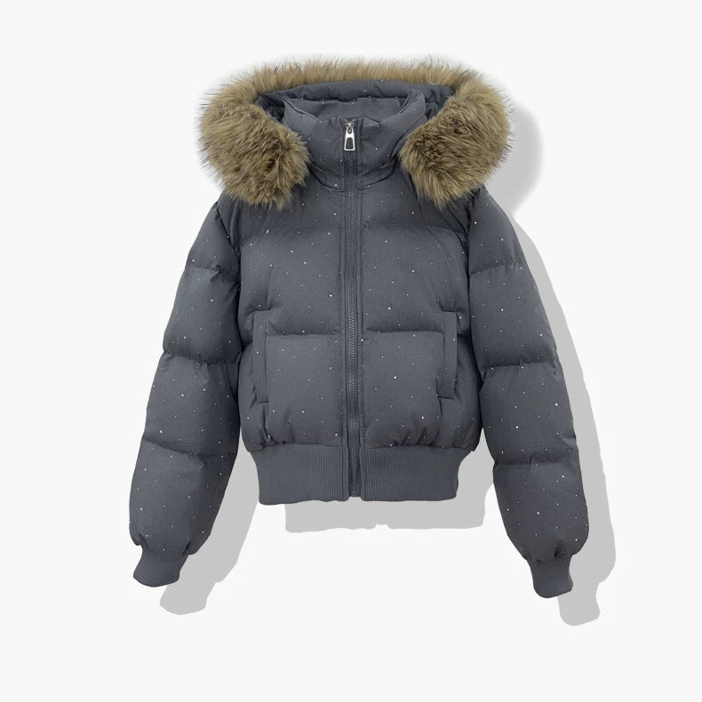Women's Short Quilted Jacket with Detachable Hood