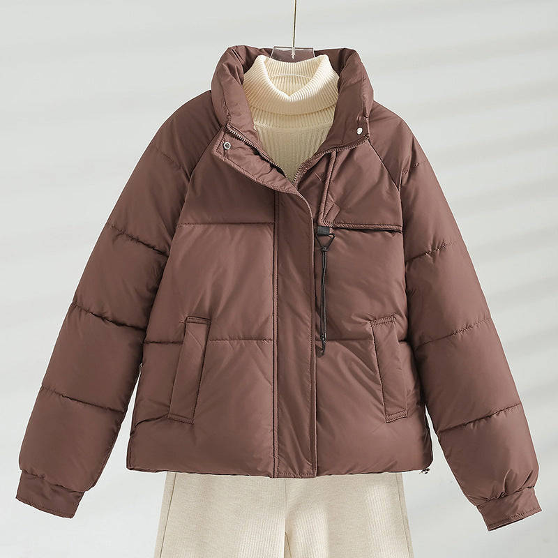 Women's Short Padded Jacket with Boxy Cut and Stand-Up Collar