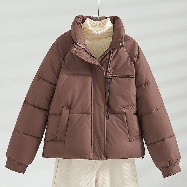 Women's Short Padded Jacket with Boxy Cut and Stand-Up Collar