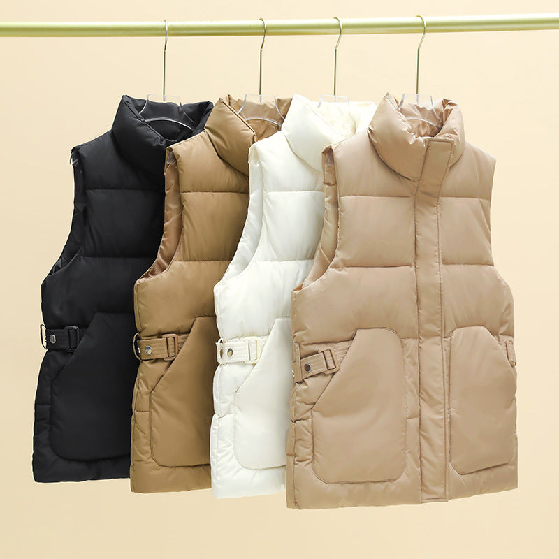 Women's Padded Utility Vest with Stand-Up Collar and Flap Pockets