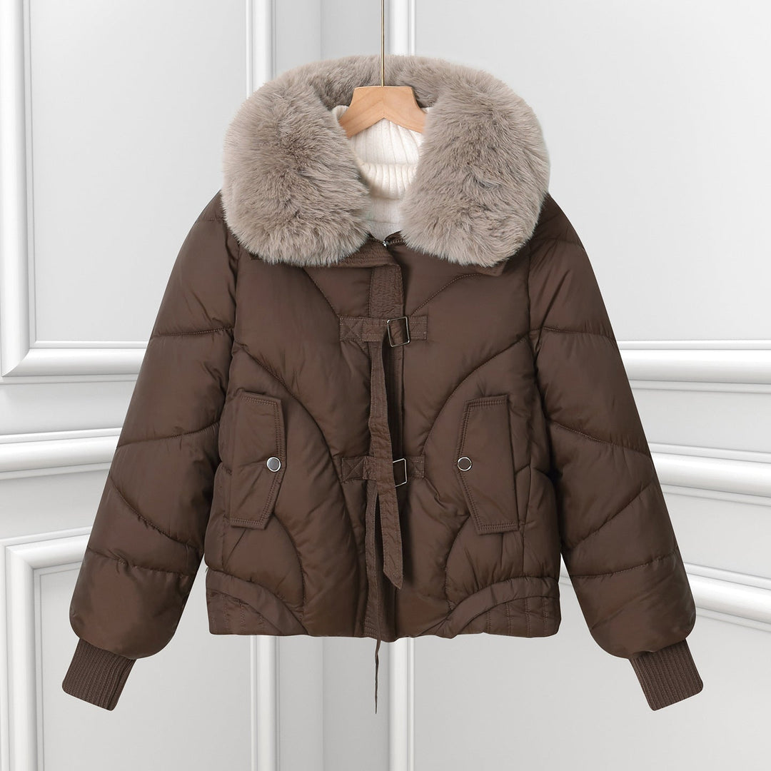 Women's Short Blouson Jacket with Shawl Collar and Drawstring Hem