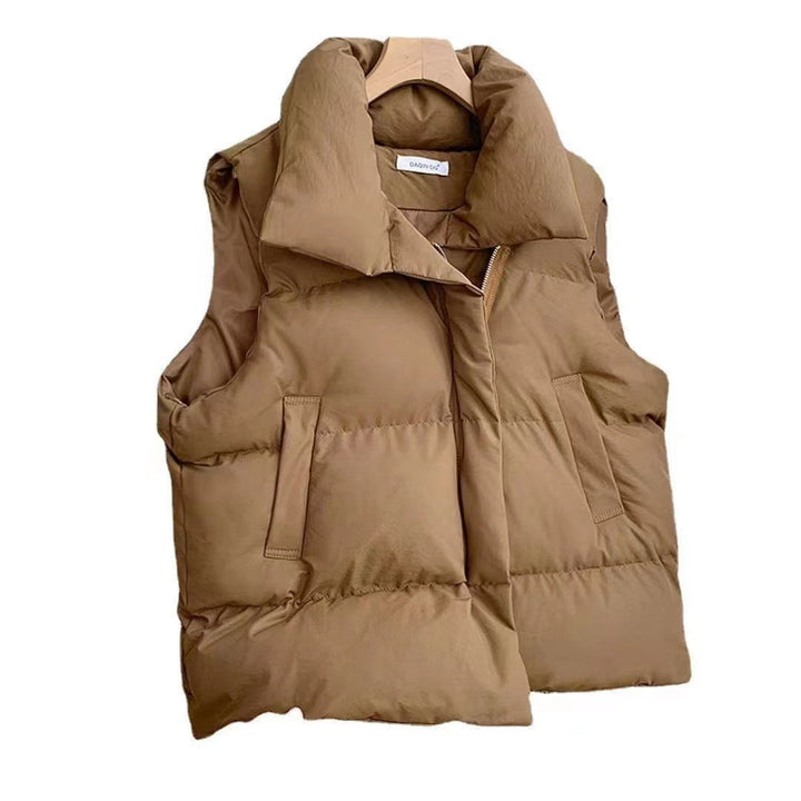 Women's Padded Quilted Vest with Shawl Collar and Drawstring Hem