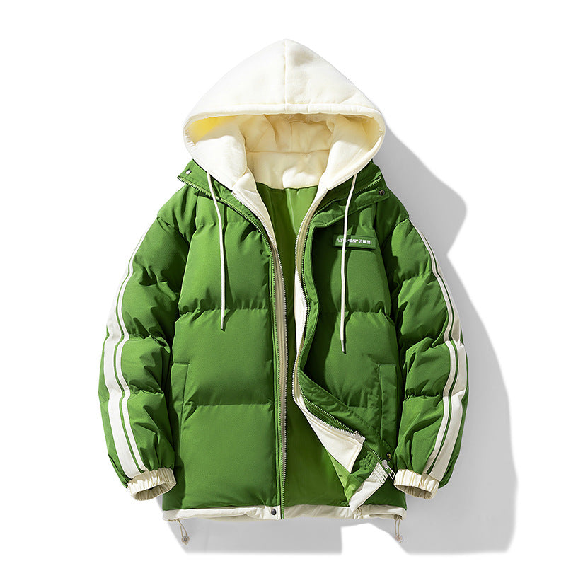 Men's Padded Parka with Hoodie and Dual Zipper Closure