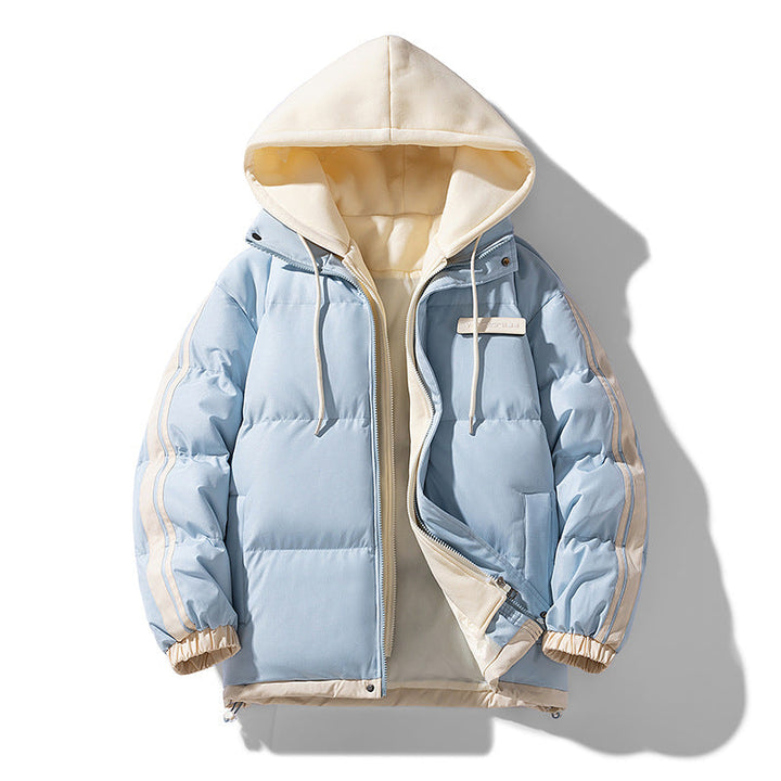 Men's Padded Parka with Hoodie and Dual Zipper Closure