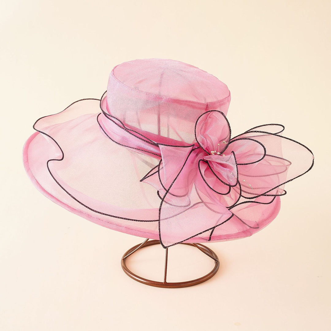 Women's Sun Hat with Mesh Design and Bow Details