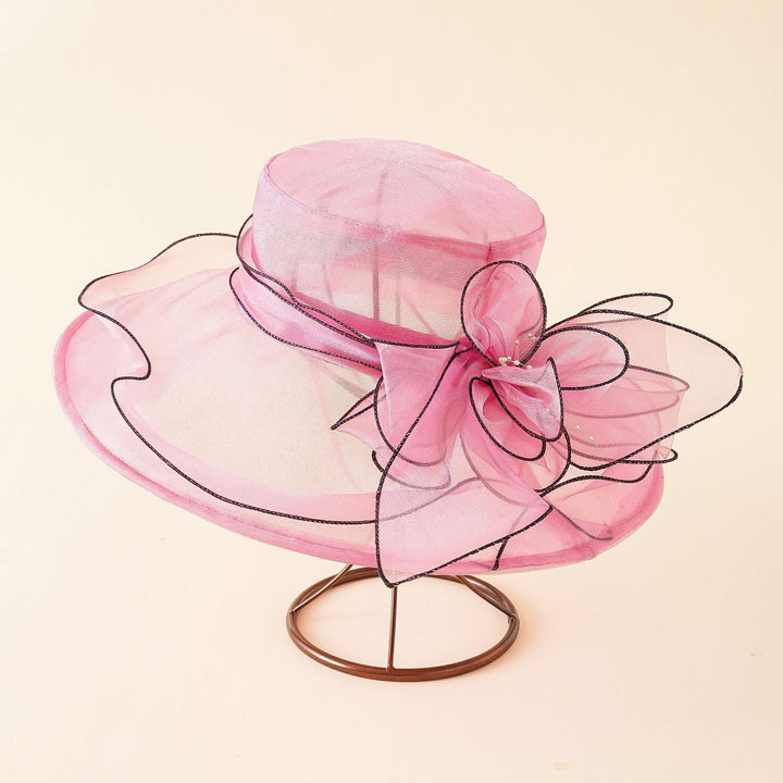 Women's Sun Hat with Mesh Design and Bow Details