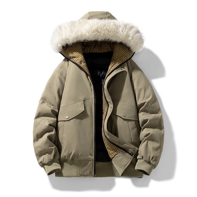 Men's Insulated Winter Jacket with Hood and Detachable Faux Fur Collar