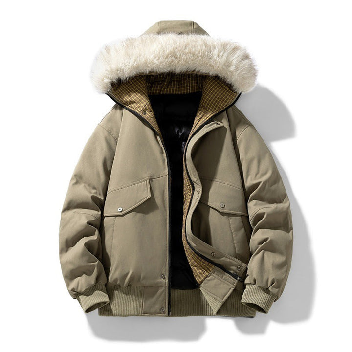 Men's Insulated Winter Jacket with Hood and Detachable Faux Fur Collar