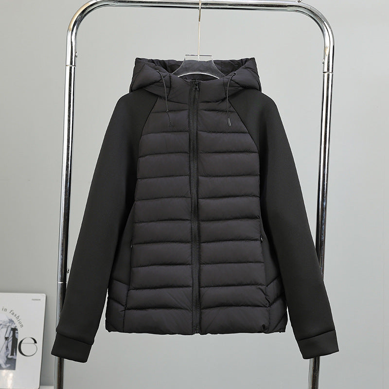 Women's Lightweight Hybrid Padded Jacket with Hood and Elastic Sleeves