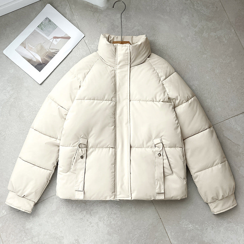 Women's Short Quilted Jacket with Stand-Up Collar and D-Ring Pocket