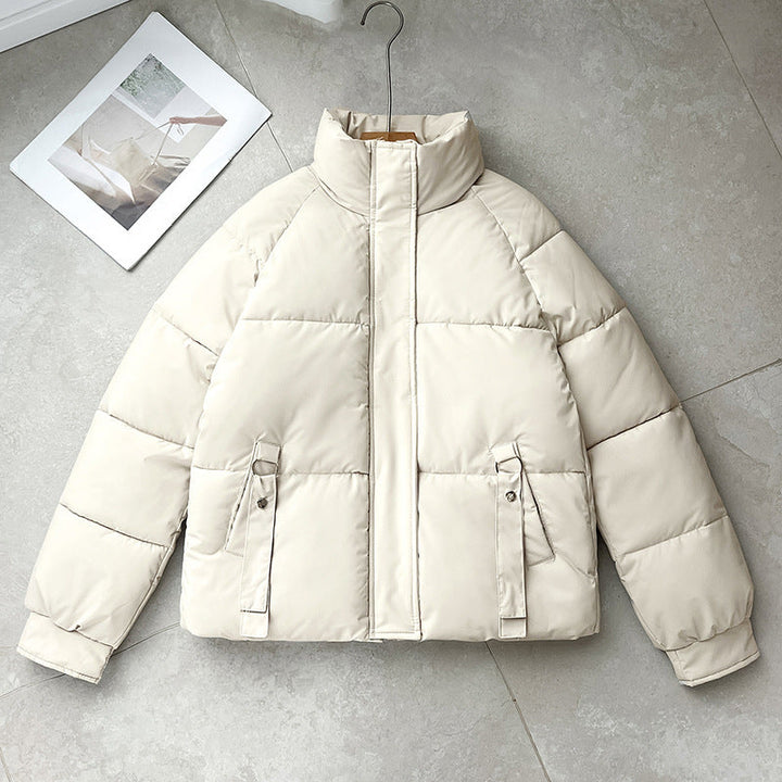Women's Short Quilted Jacket with Stand-Up Collar and D-Ring Pocket