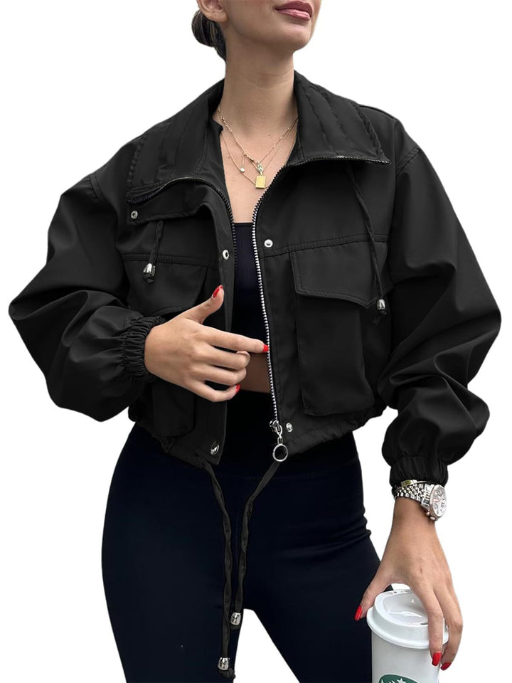 Women's Short Jacket with Drawstring and Elastic Sleeves